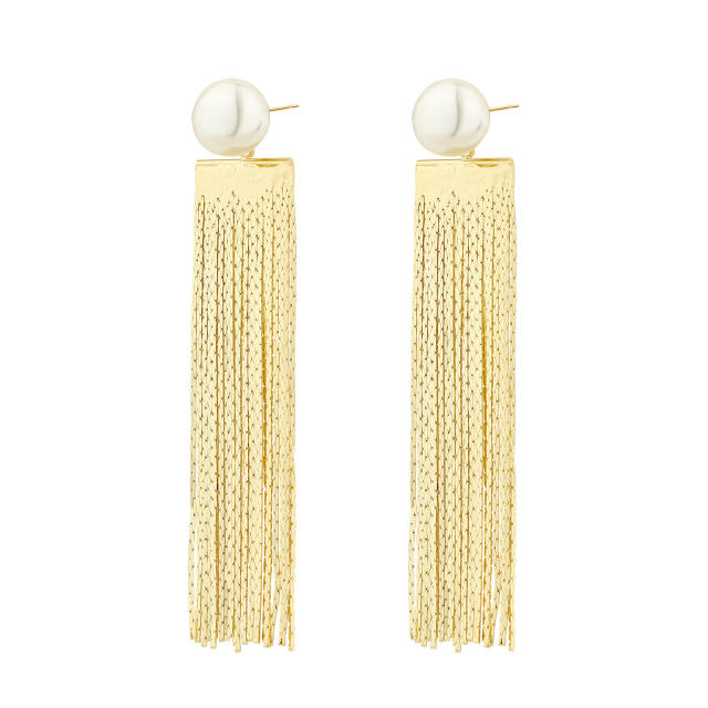 Vintage gold color stainless steel chain tassel long earrings for women