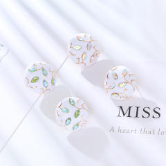 925 needle white color round shape rhinestone statement studs earrings