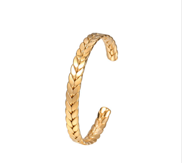 Classic easy match wheat knotted stainless steel cuff bangles