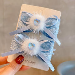 Winter autumn sweet stereo bow fluffy ball hair clips for kids 1pcs