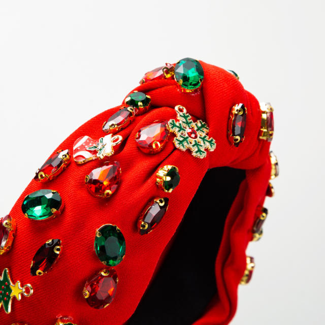 Christmas colorful rhinestone statement handmade knotted headband