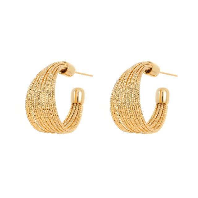 Occident fashion gold color short tassel geometric shape stainless steel earrings