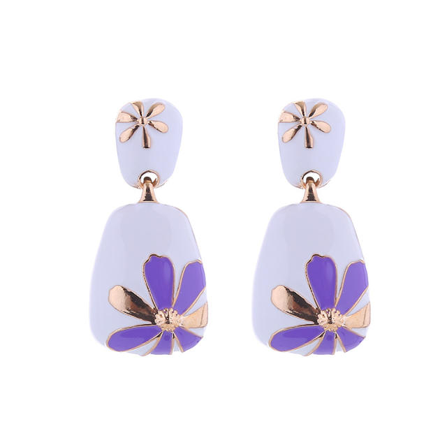 Color enamel flower natural dangle earrings