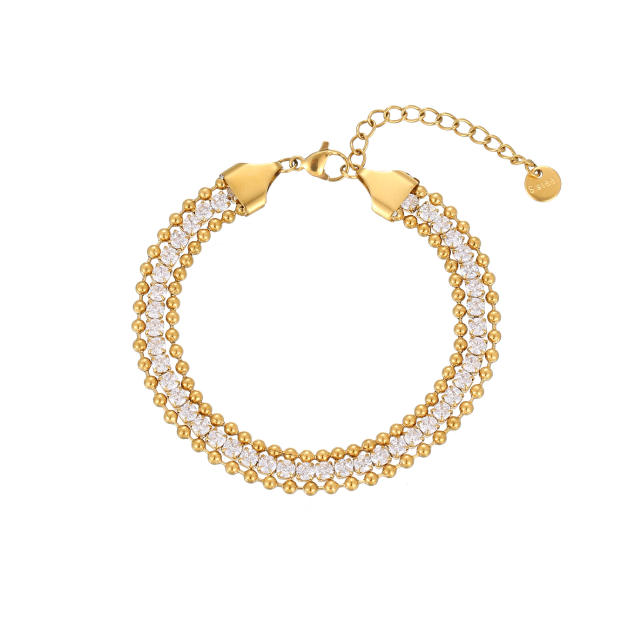 Vintage gold color stainless steel diamond earrings bracelet set
