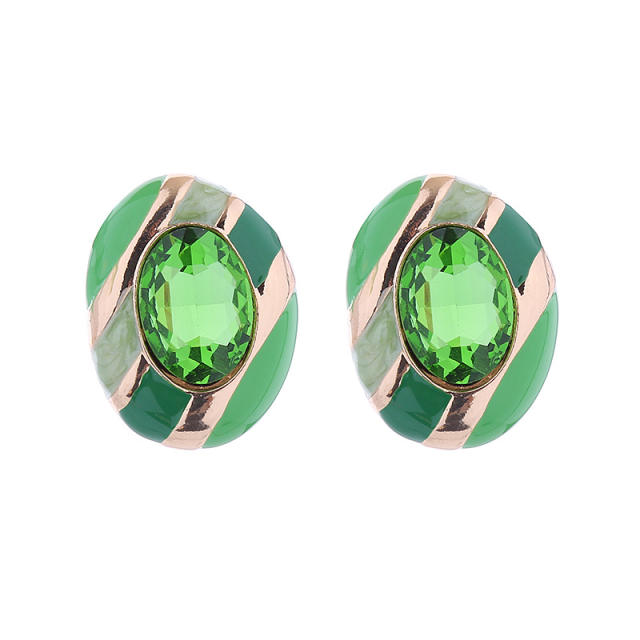 925 needle color enamel oval shape studs earrings