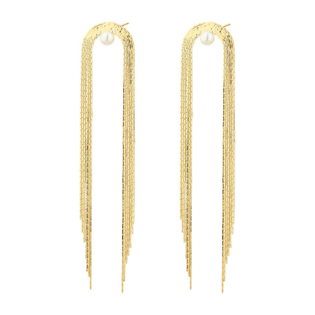 Vintage gold color stainless steel chain tassel long earrings for women