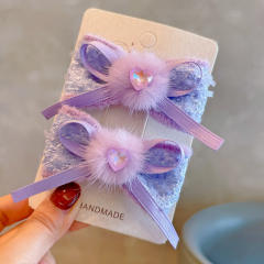 Winter autumn sweet stereo bow fluffy ball hair clips for kids 1pcs