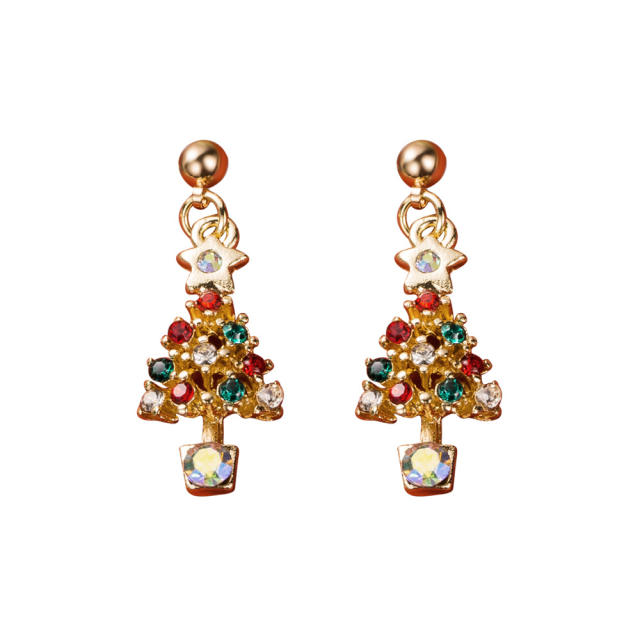 925 needle diamond enamel christmas asymmetrical earrings