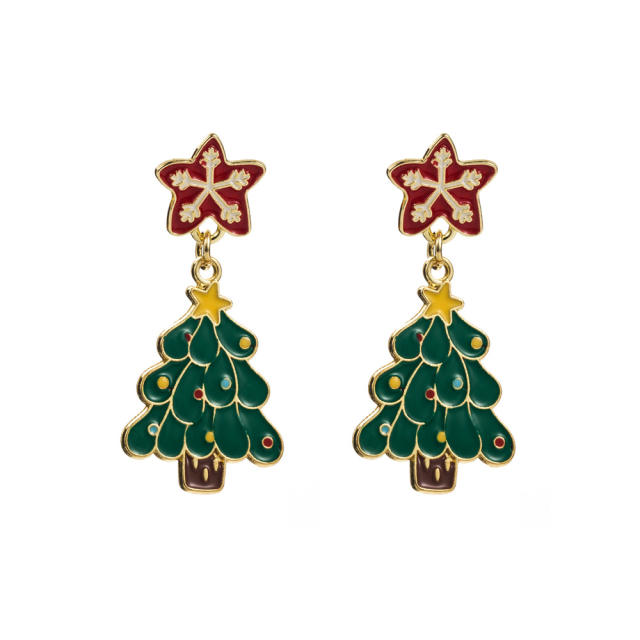 925 needle color enamel christmas earrings