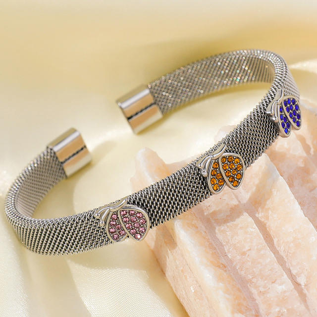 Hot sale silver color wireless colorful heart stainless steel cuff bangles