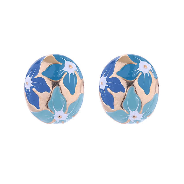 925 needle cute round shape color enamel flower studs earrings for women