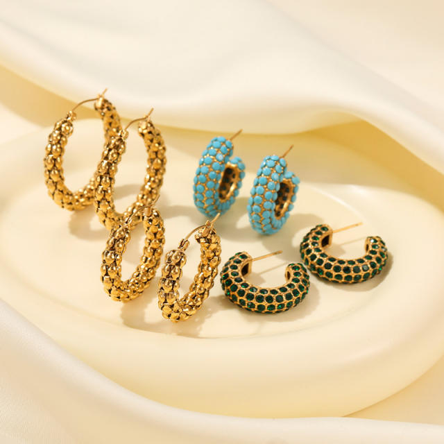 Popular full turquoise bead stainless steel earrings