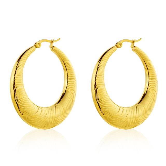 INS easy match chunky hollow out stainless steel hoop earrings