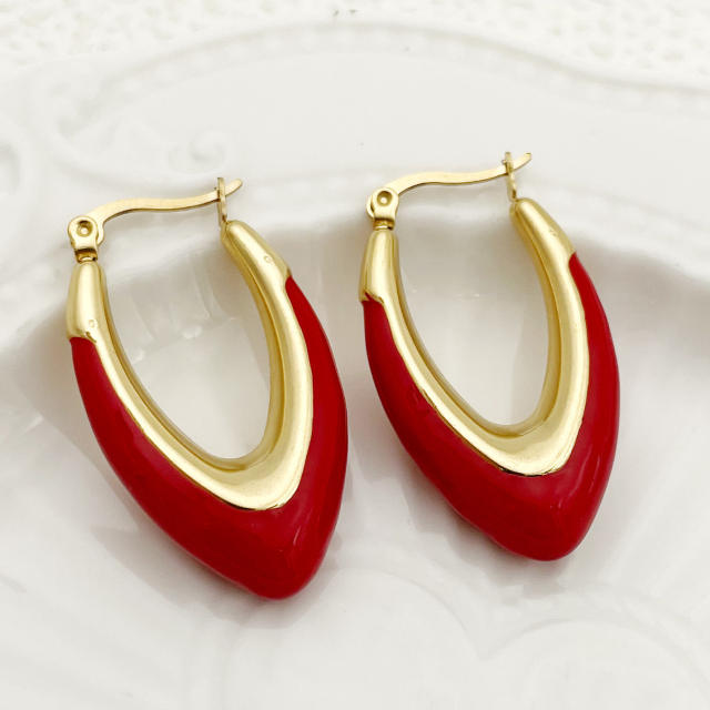 Colorful enamel stainless steel hoop earrings