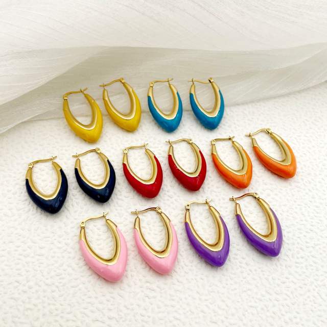 Colorful enamel stainless steel hoop earrings
