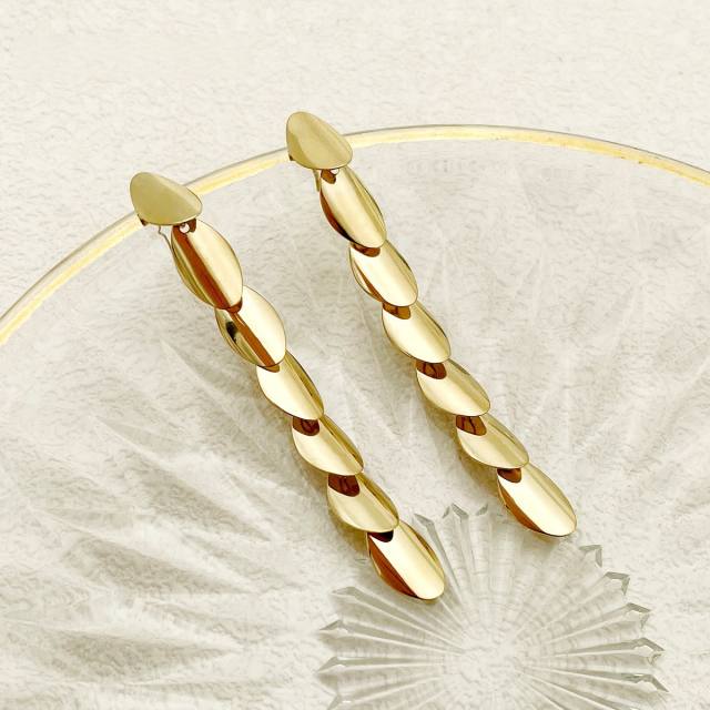 14KG unique geometric oval long earrings stainless steel earrings