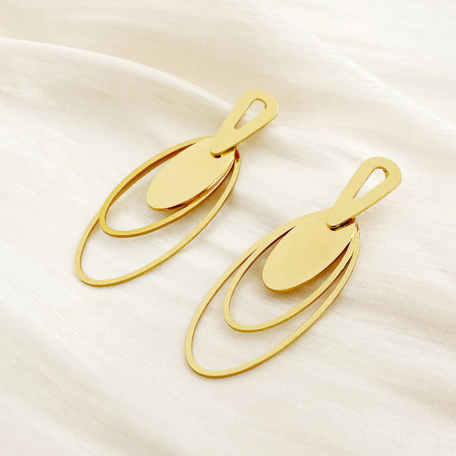 Concise hollow out oval geometric stainless steel earrings