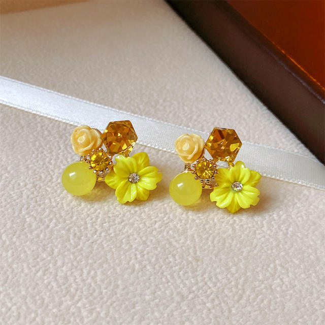 Sweet colorful flower opal stone women earrings