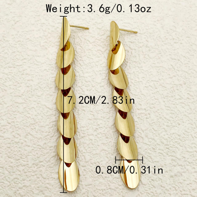 14KG unique geometric oval long earrings stainless steel earrings