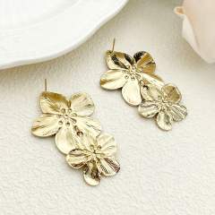 Personality romantic stereo flower stainless steel dangle earrings