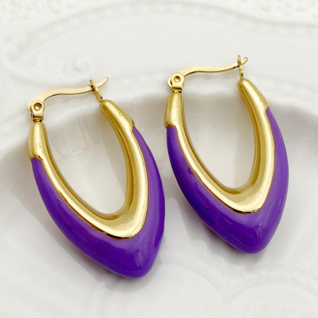 Colorful enamel stainless steel hoop earrings