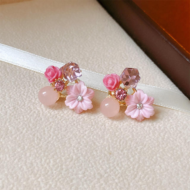 Sweet colorful flower opal stone women earrings