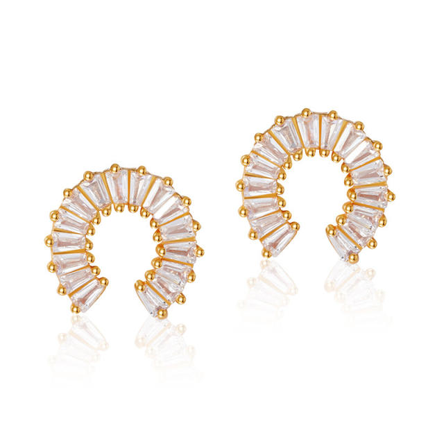 Hot sale diamond horse shoes shape gold plated copper studs earrings