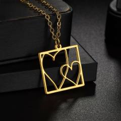 Concise unique hollow out heart pendant stainless steel necklace Valentine's Day gift