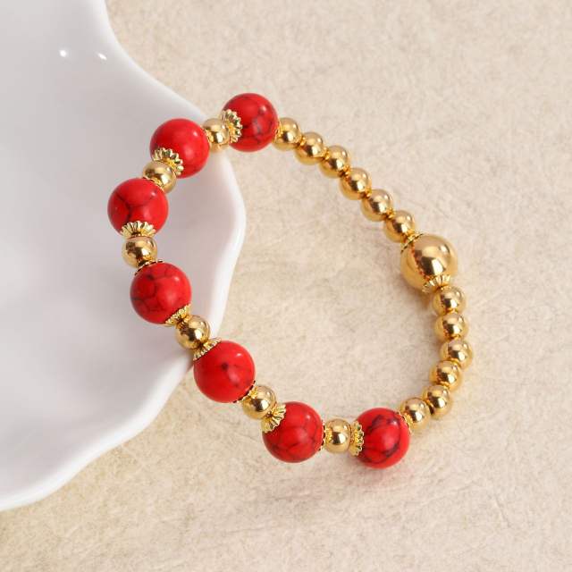 18KG stainless steel bead colorful natural stone bead bracelet