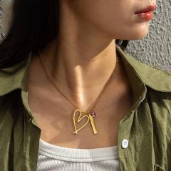 Concise unique hollow out heart pendant stainless steel necklace Valentine's Day gift