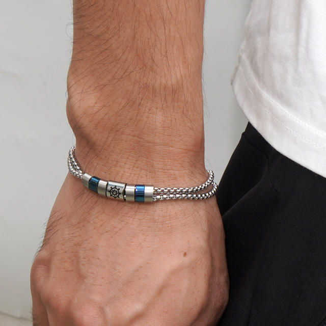 Hiphop silver color rolling bead stainless steel bracelet for men