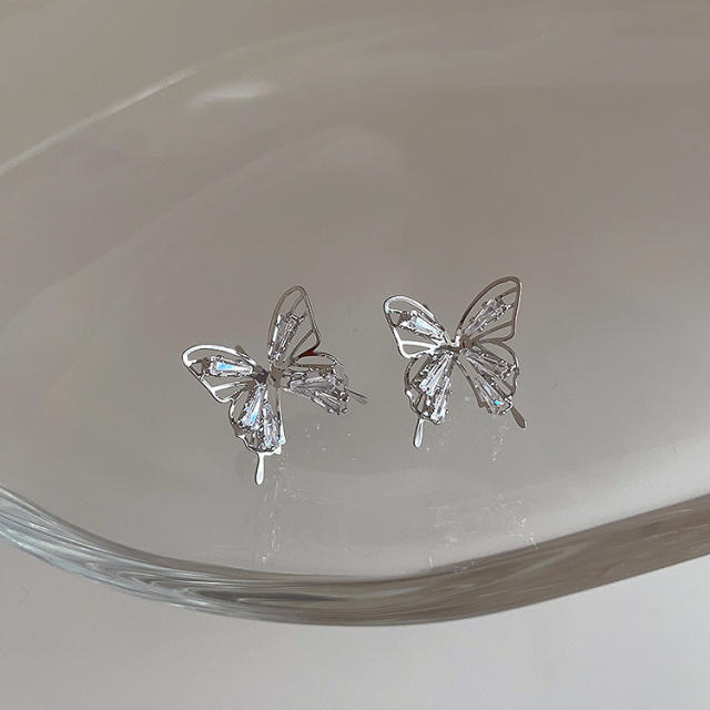 925 needle colorful diamond hollow out butterfly studs earrings