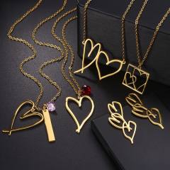 Concise unique hollow out heart pendant stainless steel necklace Valentine's Day gift