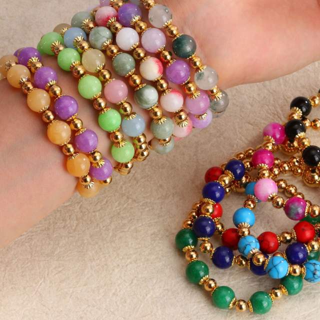 18KG stainless steel bead colorful natural stone bead bracelet