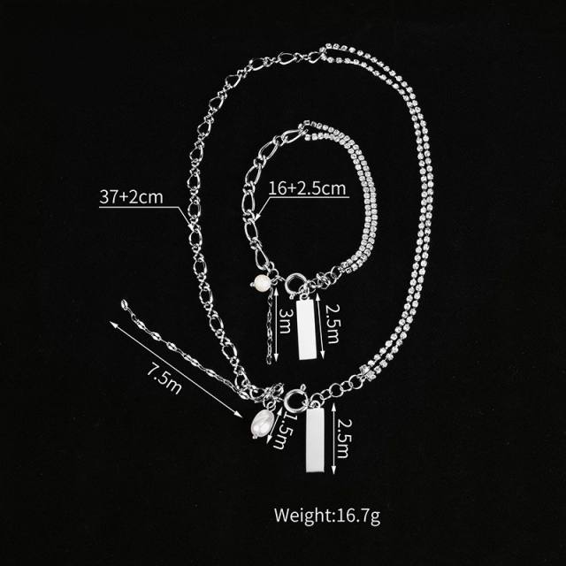 DIY bar charm silver color stainless steel necklace bracelet set engrave letter birthday gift