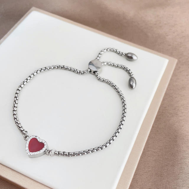 Sweet color enamel red black heart stainless steel ball bead chain bracelet