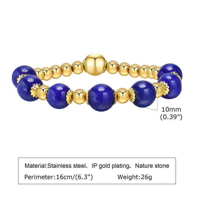 Elegant natural stone bead stainless steel bracelet