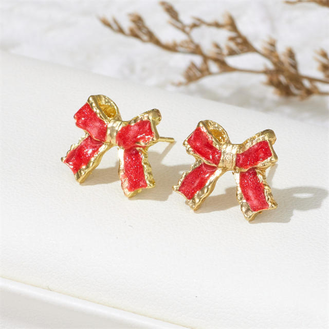 Concise color enamel cute box studs earrings