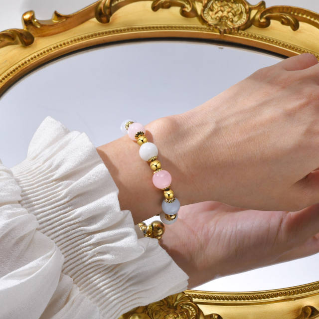 Elegant natural stone bead stainless steel bracelet