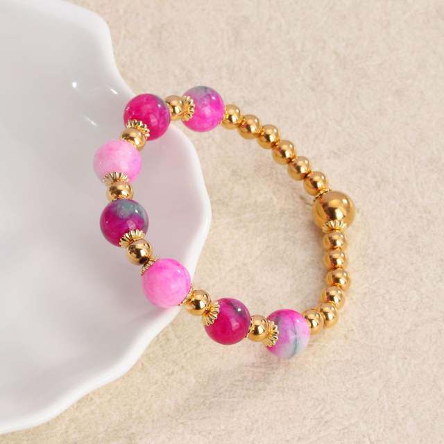 18KG stainless steel bead colorful natural stone bead bracelet