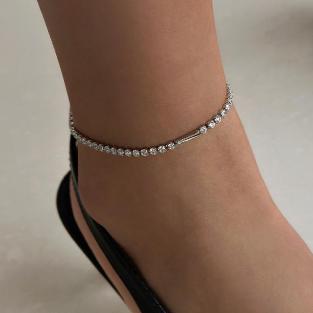 Delicate diamond tennis chain stainless steel women anklet