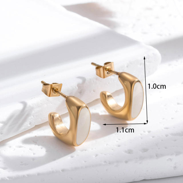 Sweet strawberry white enamel stainless steel earrings collection