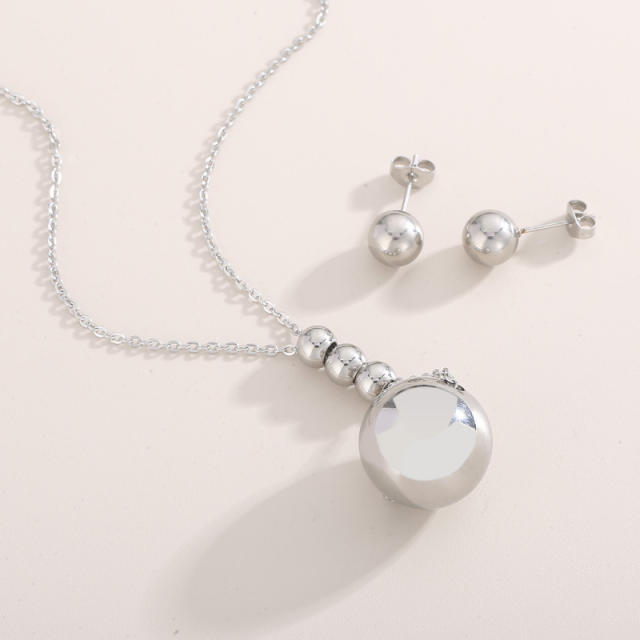 INS hollow out ball pendant stainless steel necklace set