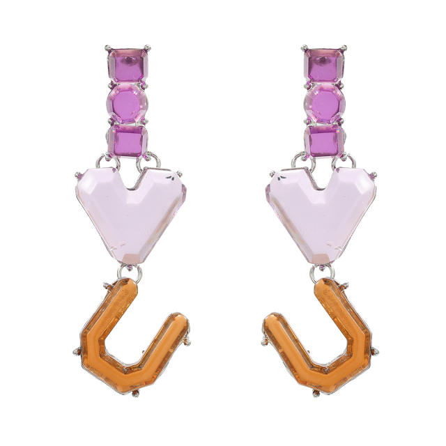 IOU letter color resin geometric dangle earrings for women