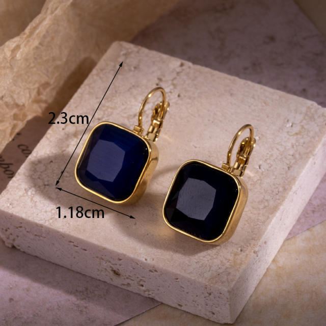 Concise easy match sapphire blue cubic zircon stainless steel earrings collection