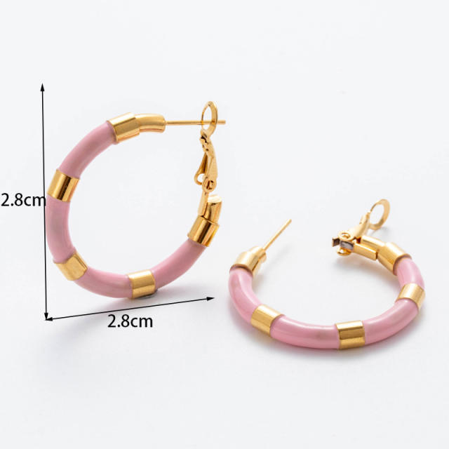Korean fashion sweet pink enamel heart geometric stainless steel earrings collection