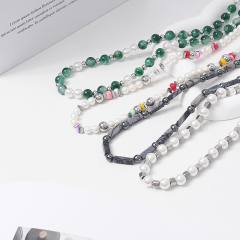 Personality natural stone bead stainless steel necklace for women