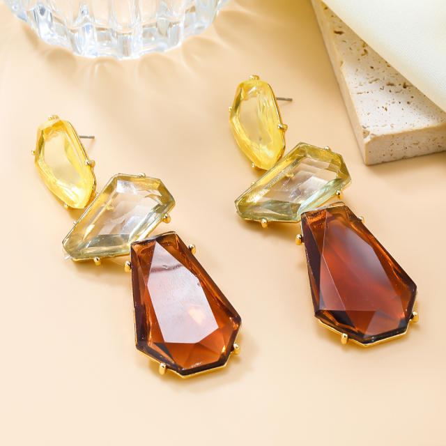 Fall brown color clear resin geometric dangle earrings for women