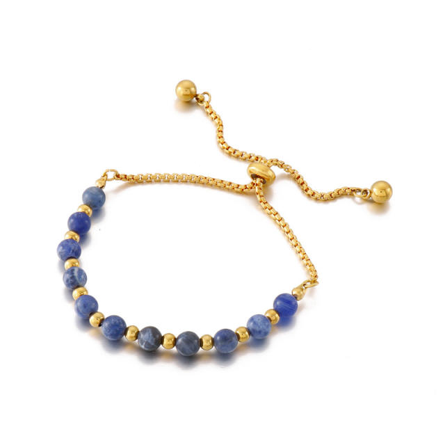 Occident fashion natural turquoise bead natural stone slide bracelet stainless steel bracelet