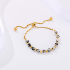 Occident fashion natural turquoise bead natural stone slide bracelet stainless steel bracelet